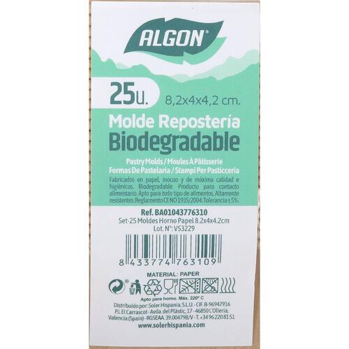 Algon bageforme i papir 8,2 × 4 × 4,2 cm - 25 stk. (36 pakker)