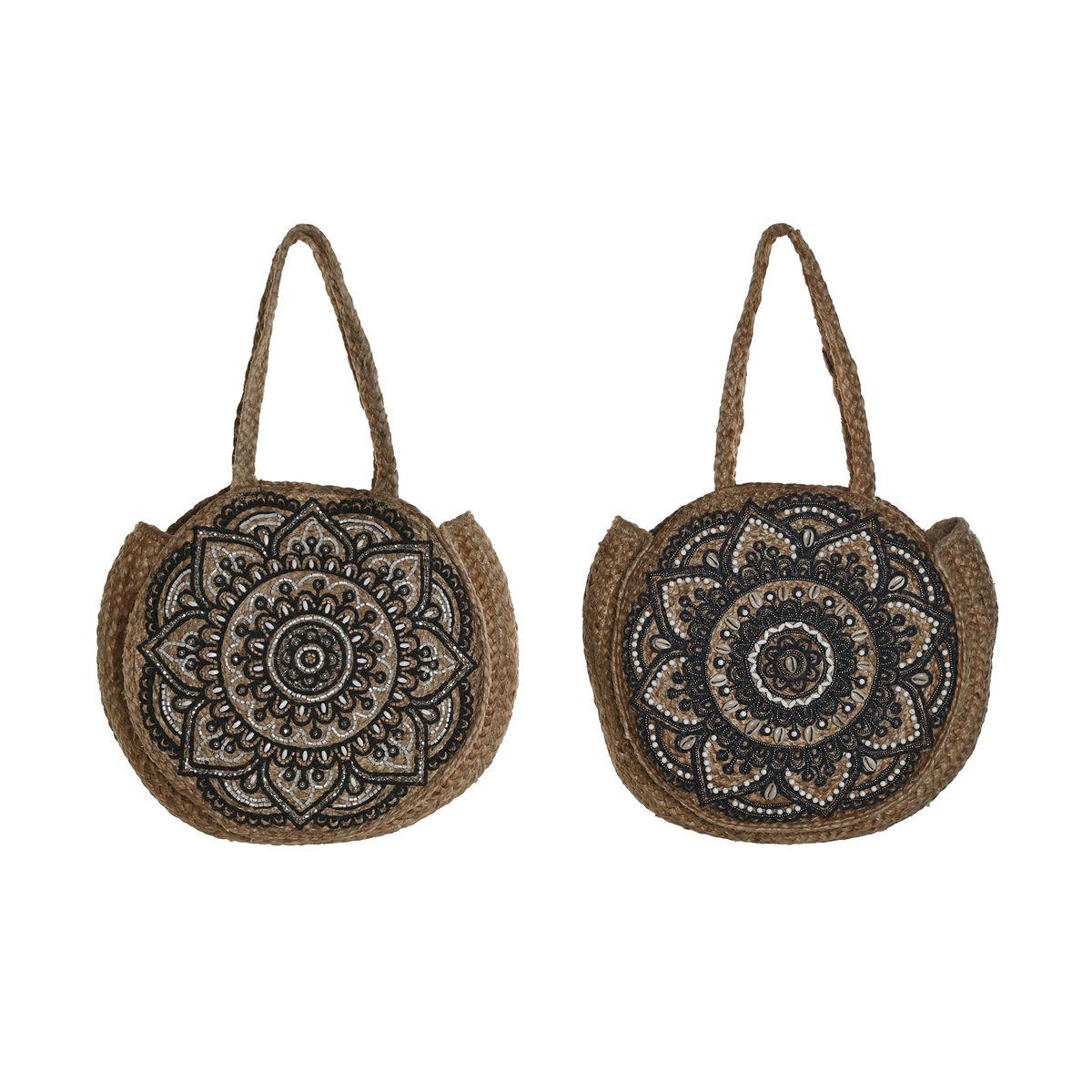 Skuldertaske i jute - Blå/Sort/Natur, 36 × 12 × 36 cm (2 stk.)