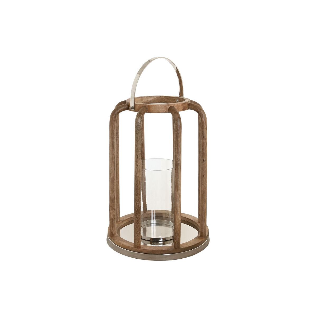 Lyseholder - brun/natur med sølvdetaljer, krystal og mangotræ, 30 × 30 × 42 cm