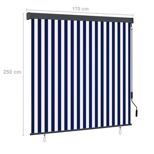 Udendørs rullegardin 170x250 cm blå og hvid