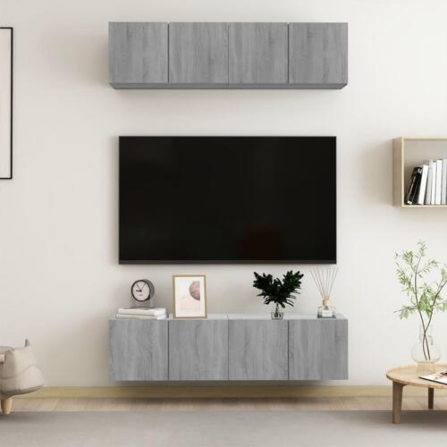 Tv-skabe til væg 4 stk. 60x30x30 cm konstrueret træ grå sonoma