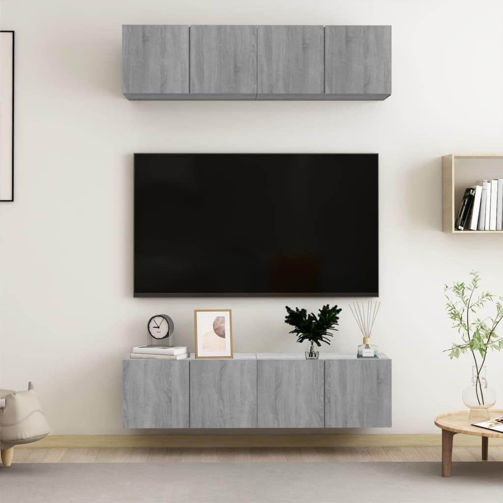 Tv-skabe til væg 4 stk. 60x30x30 cm konstrueret træ grå sonoma