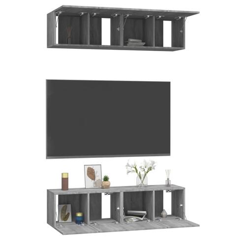 Tv-skabe til væg 4 stk. 60x30x30 cm konstrueret træ grå sonoma