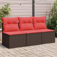 3-personers havesofa med hynder polyrattan brun
