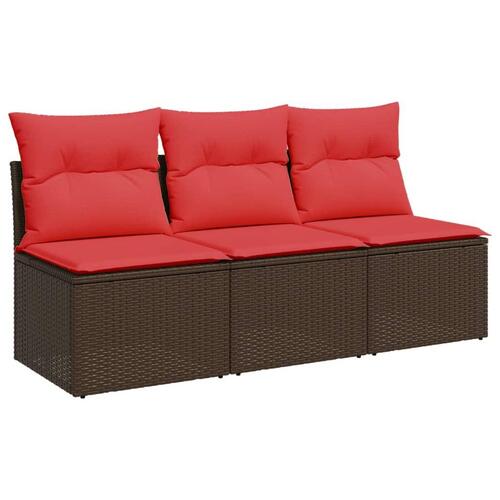 3-personers havesofa med hynder polyrattan brun