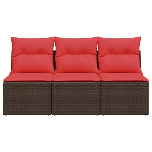 3-personers havesofa med hynder polyrattan brun