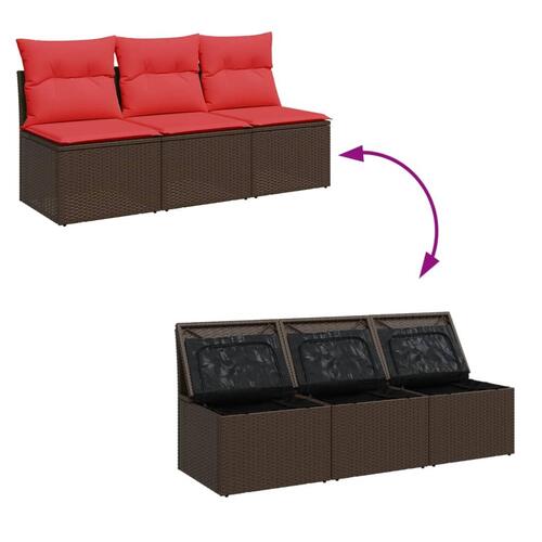 3-personers havesofa med hynder polyrattan brun