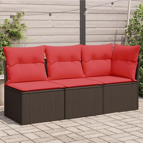 3-personers havesofa med hynder polyrattan brun