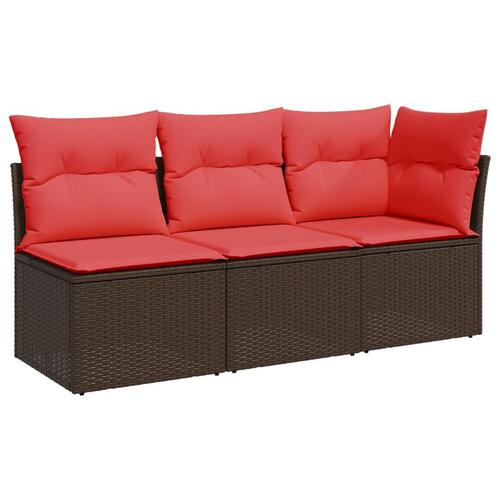 3-personers havesofa med hynder polyrattan brun
