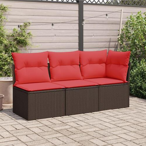 3-personers havesofa med hynder polyrattan brun