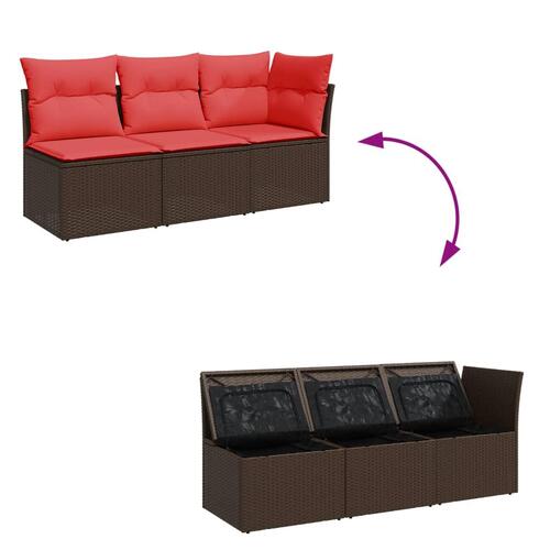 3-personers havesofa med hynder polyrattan brun
