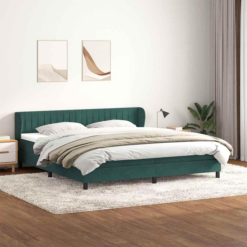 Kontinentalseng med madrasser 200x210 cm fløjl mørkegrøn