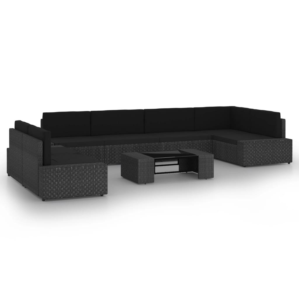 Loungesæt til haven 8 dele med hynder polyrattan sort