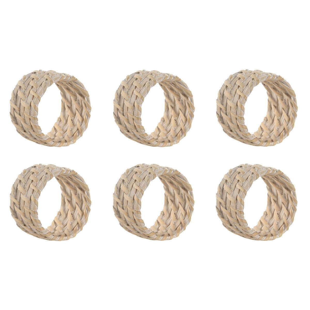 Servietringe - Hvid/Natur bambus/rattan, 5 x 5 x 3 cm (6 stk)