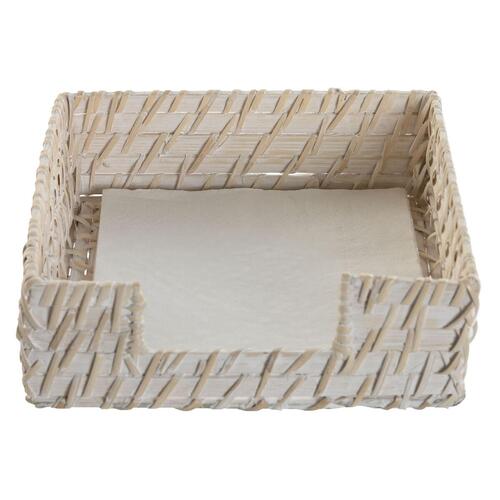 Servietholder Home ESPRIT Hvid Natur Bambus Rattan 18 x 18 x 6 cm