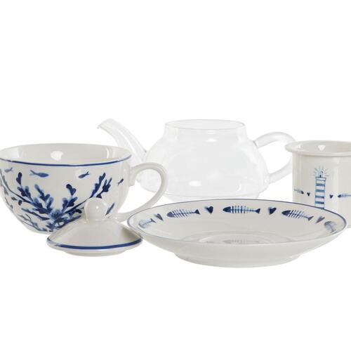 Tekande Home ESPRIT Blå Hvid Krystal Porcelæn