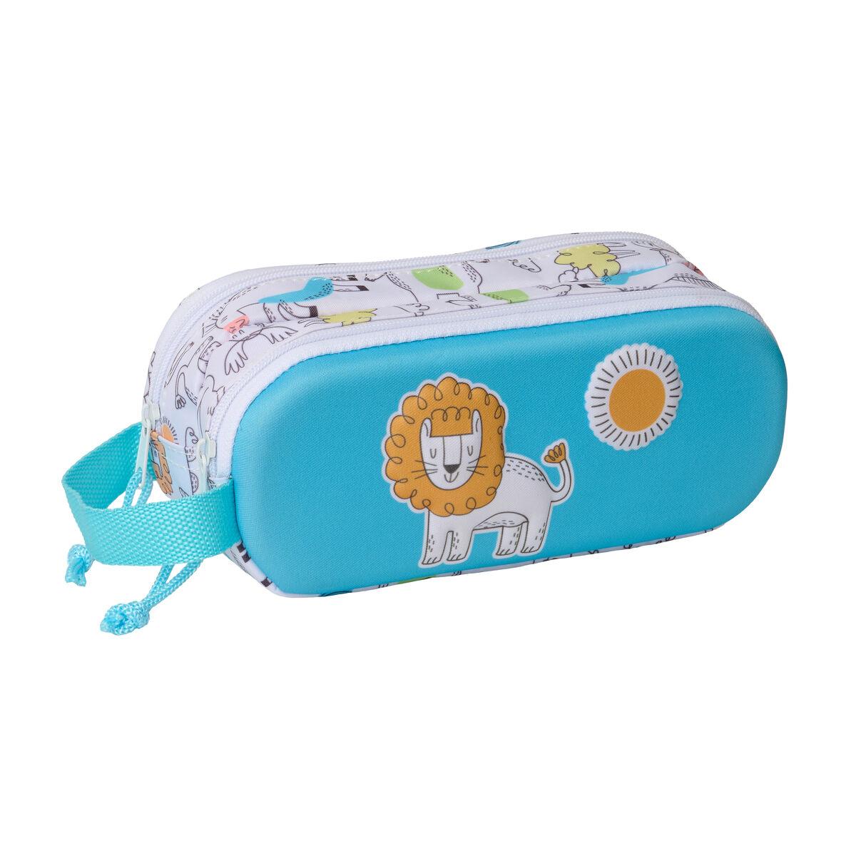 Safta dobbelt penalhus Lion 3D - blå/hvid (21 × 8 × 6 cm)