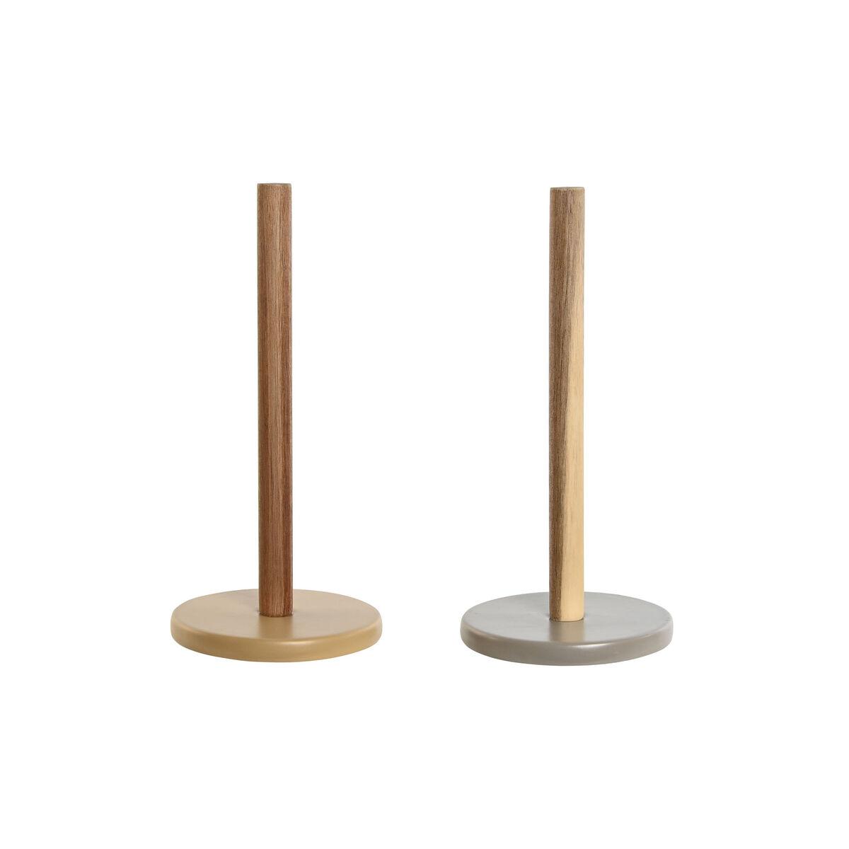 Køkkenrulleholder - akacietræ & dolomit, brun/beige/grå, 15 × 15 × 31,5 cm (2 stk.)