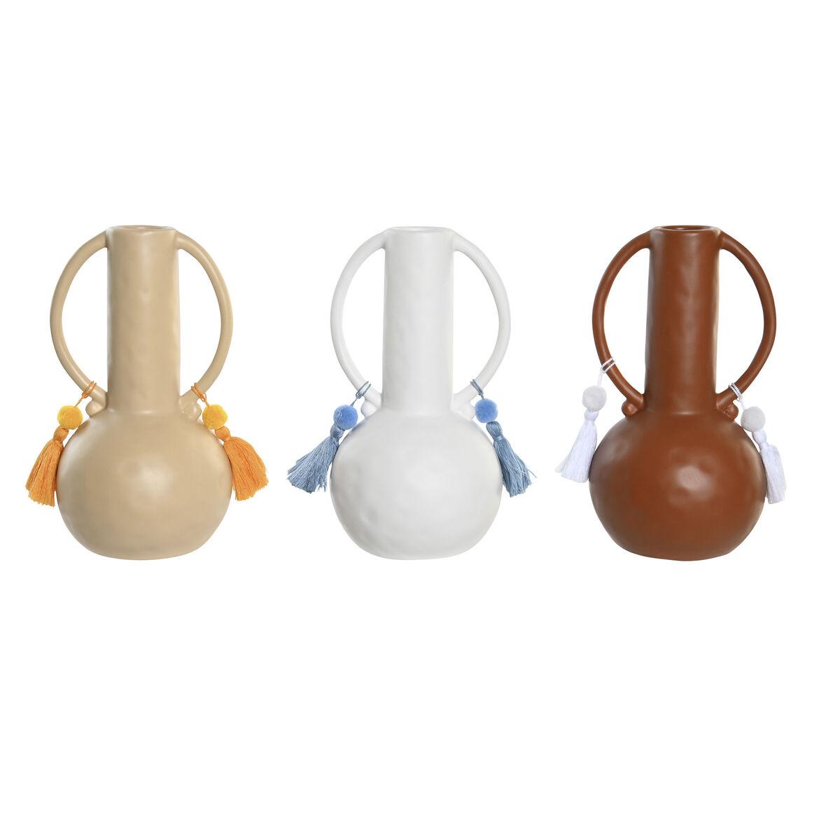 Vase - Hvid/Beige/Terrakotta, dolomit, med frynser, 14 × 14 × 25,6 cm (3 stk.)