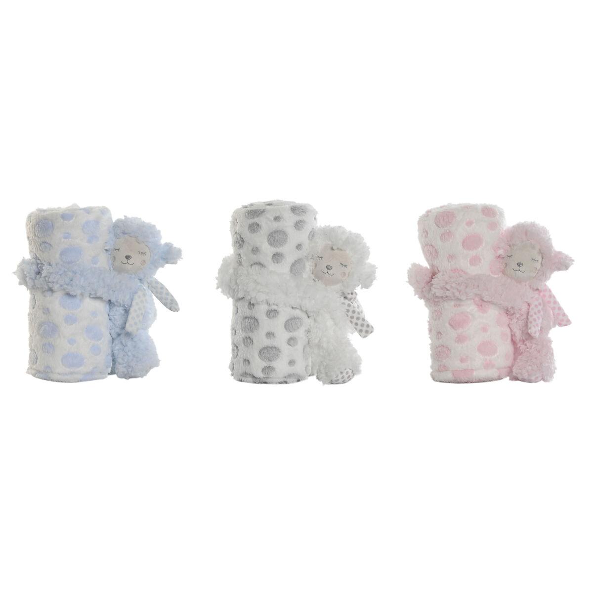 Gavesæt til baby - bamse og bløde tæpper, blå/beige/rosa, polyester (3 enheder)