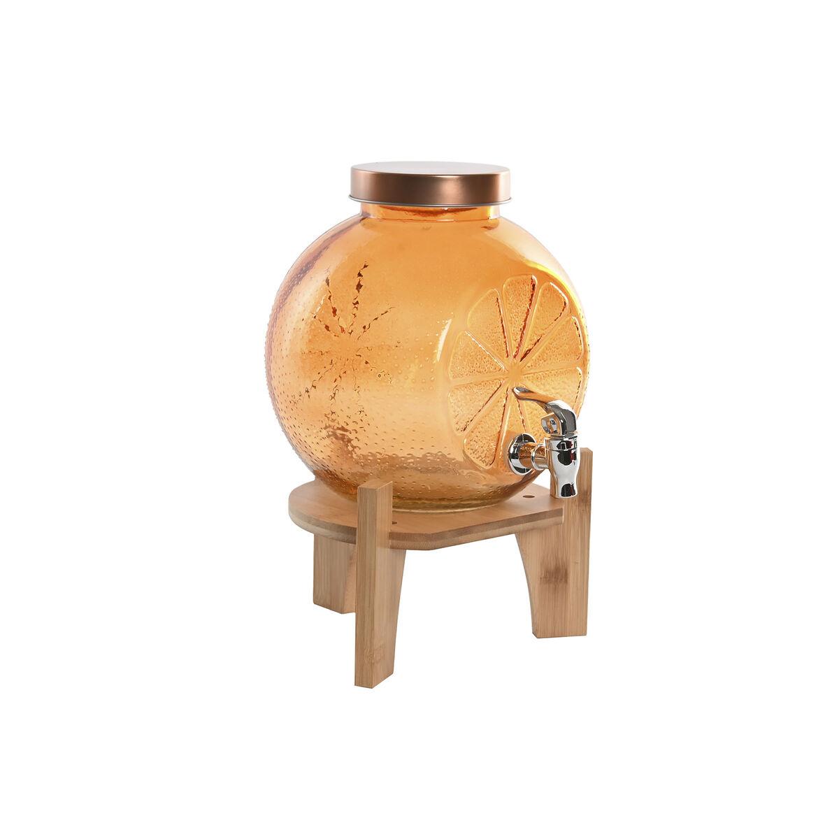 Vandbeholder - orange glas på bambusstand, 5 l