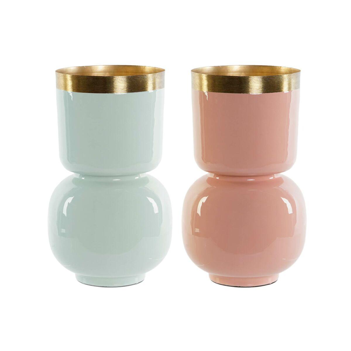 Vase - grøn/gylden/koral, lakeret jern, 18 × 18 × 31 cm (sæt af 2)