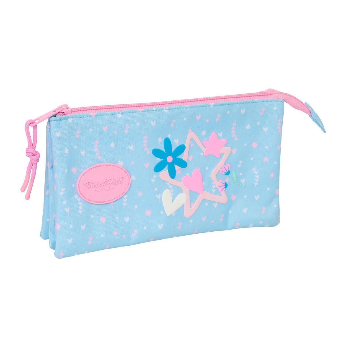 BlackFit8 tredobbelt penalhus Smile Pink - lyseblå, 22 × 12 × 3 cm