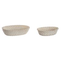 Kurvesæt Home ESPRIT Hvid Natur Bambus Rattan 29 x 22 x 7 cm