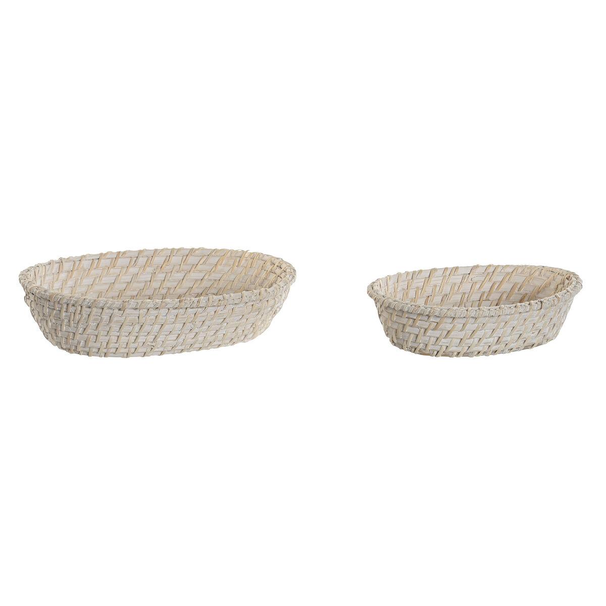 Kurvesæt Home ESPRIT Hvid Natur Bambus Rattan 29 x 22 x 7 cm