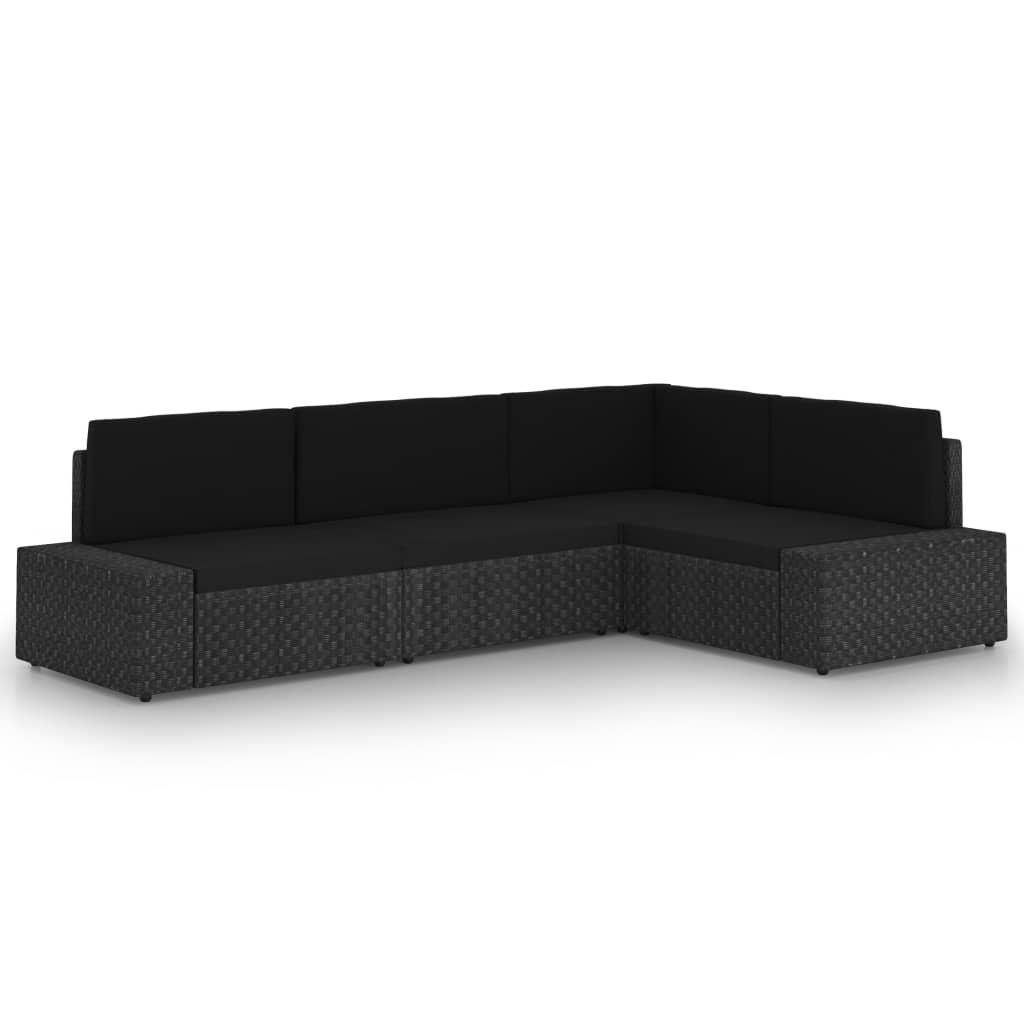 Loungesæt til haven 4 dele med hynder polyrattan sort