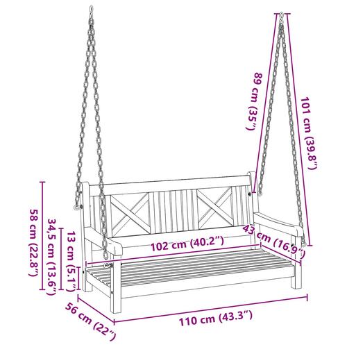 2-personers Have Sving Bænk 110x56x58 cm Solidt Akacietræ