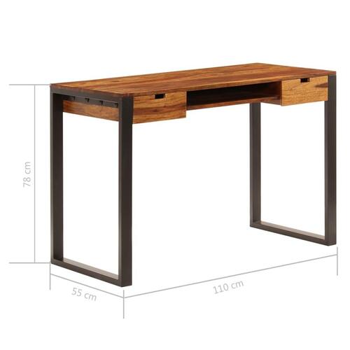 Skrivebord massivt akacietræ og stål 110 x 55 x 78 cm