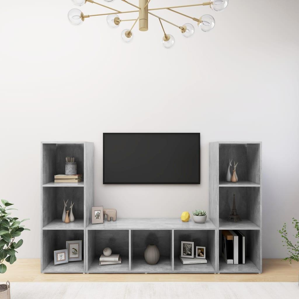 Tv-skabe 3 stk. 107x35x37 cm konstrueret træ betongrå