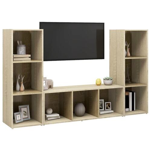 Tv-skabe 3 stk. 107x35x37 cm konstrueret træ sonoma-eg