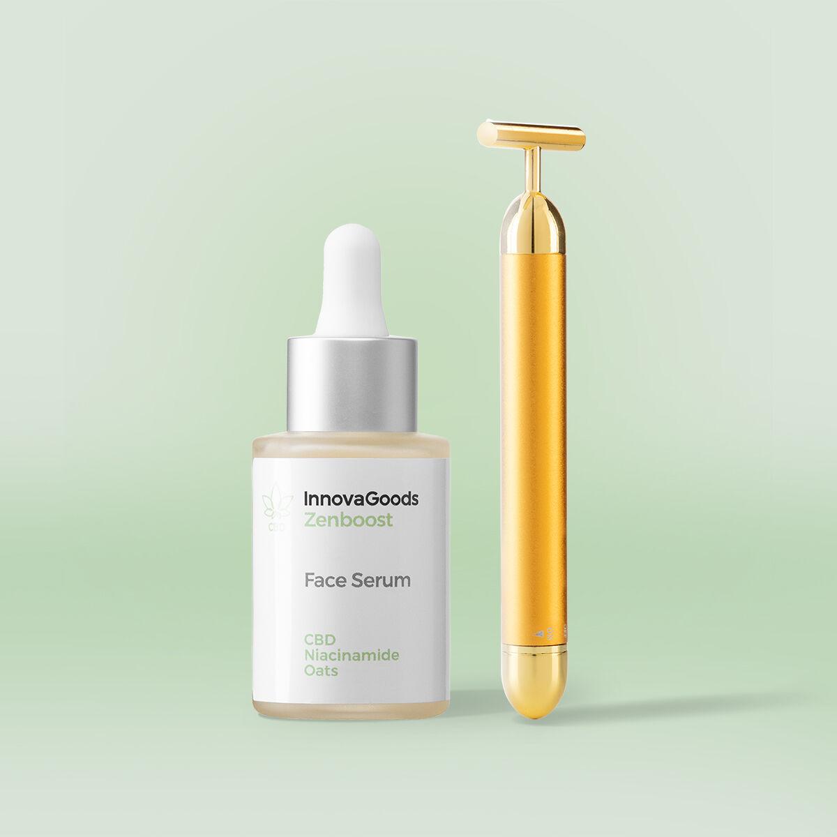 Pakke med styrkende ansigtsbehandling - CBD face serum + massager