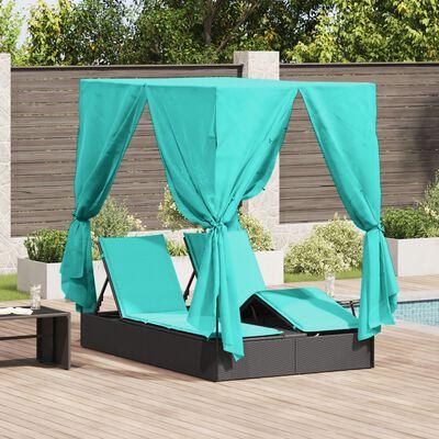 Dobbelt Solseng med Tag Sort 205 x 129 x 200 cm PE rattan billede