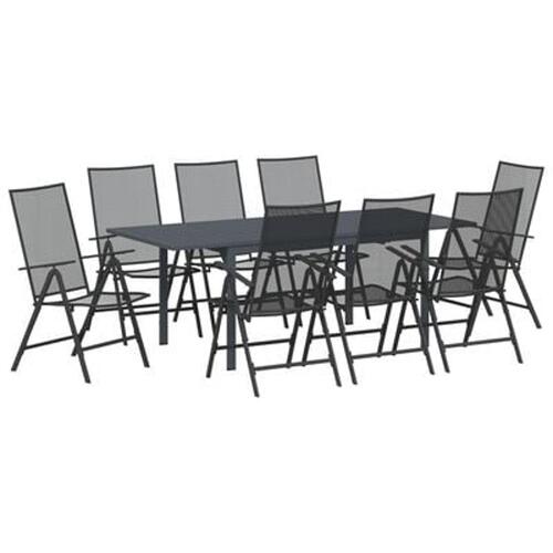 9-delers gangmøbelsæt antracit stål, udvideligt havebord antracit (140-210)x90x73 cm stål