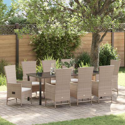 Have Spisebordssæt med pude 9 stk Beige polyrattan billede