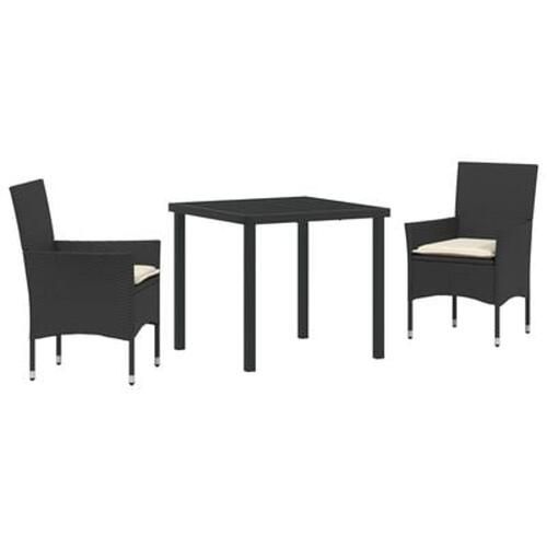 7-Personers Have Spisebordssæt med puder Lysegrå Poly Rattan, Havebord Sort 200x80x73 cm Tempereret Glas