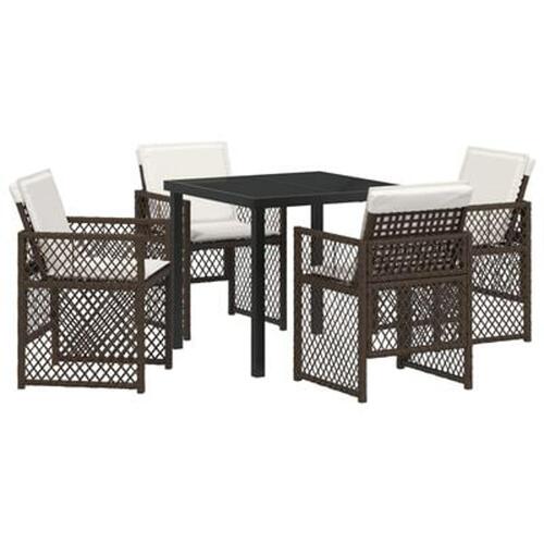 5 Piece Have Spisesæt med Puder Beige Polyrattan, Havebord Sort 80x80x73 cm Tempereret Glas