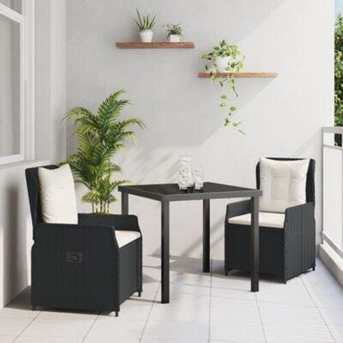 9 dele have spisebord sort poly rattan, have bord sort 200x80x73 cm hærdet glas