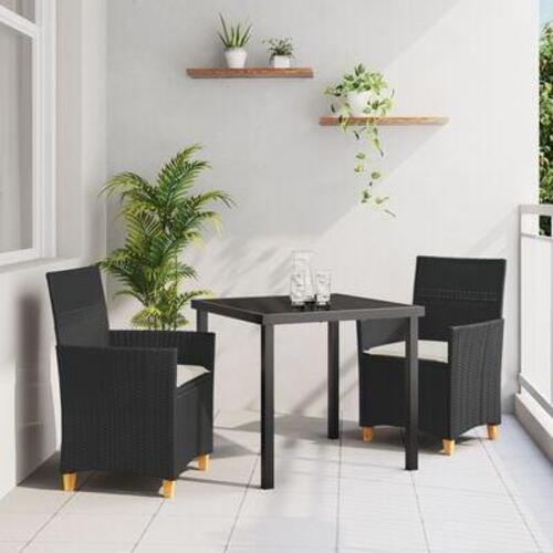 3 Stykker Have Spisesæt med Puder Sort Poly Rattan