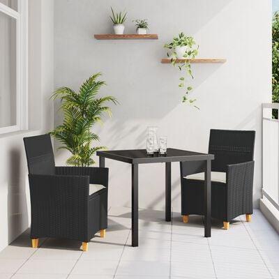 3 Stykker Have Spisesæt med Puder Sort Poly Rattan
