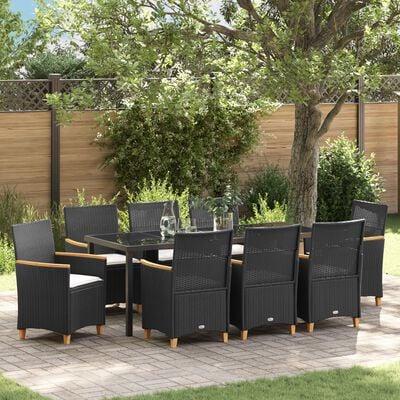 Have Spisebordssæt 9 stk Sort polyrattan billede