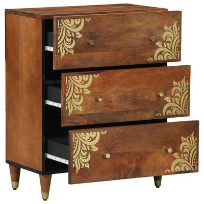 Sidebord i massivt mangotræ - brun 60 × 33 × 75 cm med 3 skuffer billede