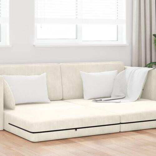 Gulv Sofa Seng 2-i-1 Creme 213x144x60 cm Velvet