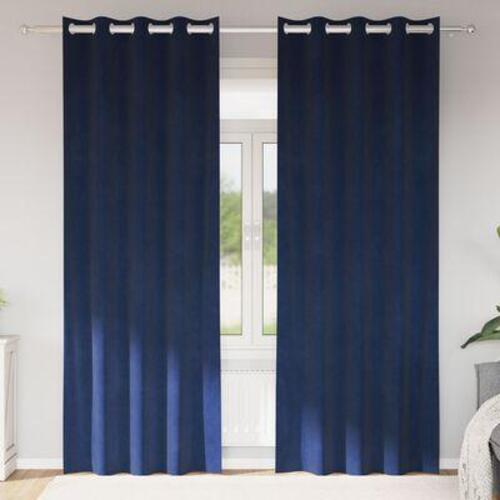 Blackout Gardiner med Øjer 2 stk Mørkeblå Velour
