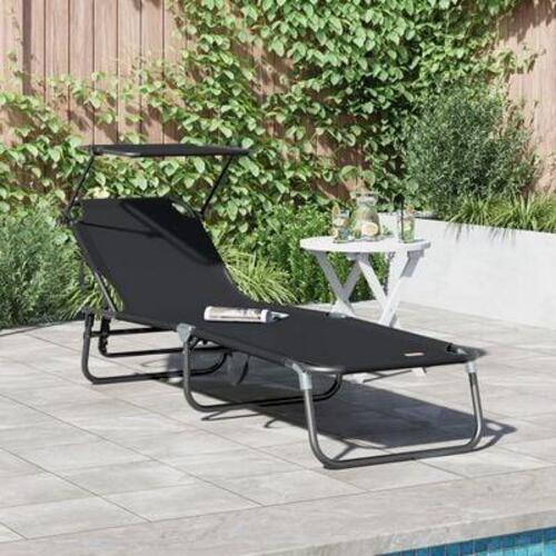 Sammenfoldelig solstol med baldakin Sort 600D Oxford stof