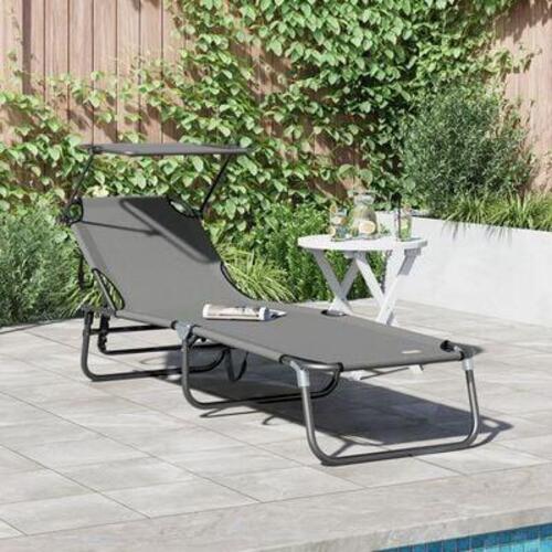 Sammenfoldelig solstol med parasol Grå 600D Oxford stof
