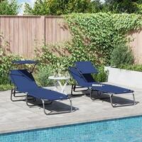 Sammenfoldelige Lounger 2 stk med Parasoll Blå 600D Oxford Stof